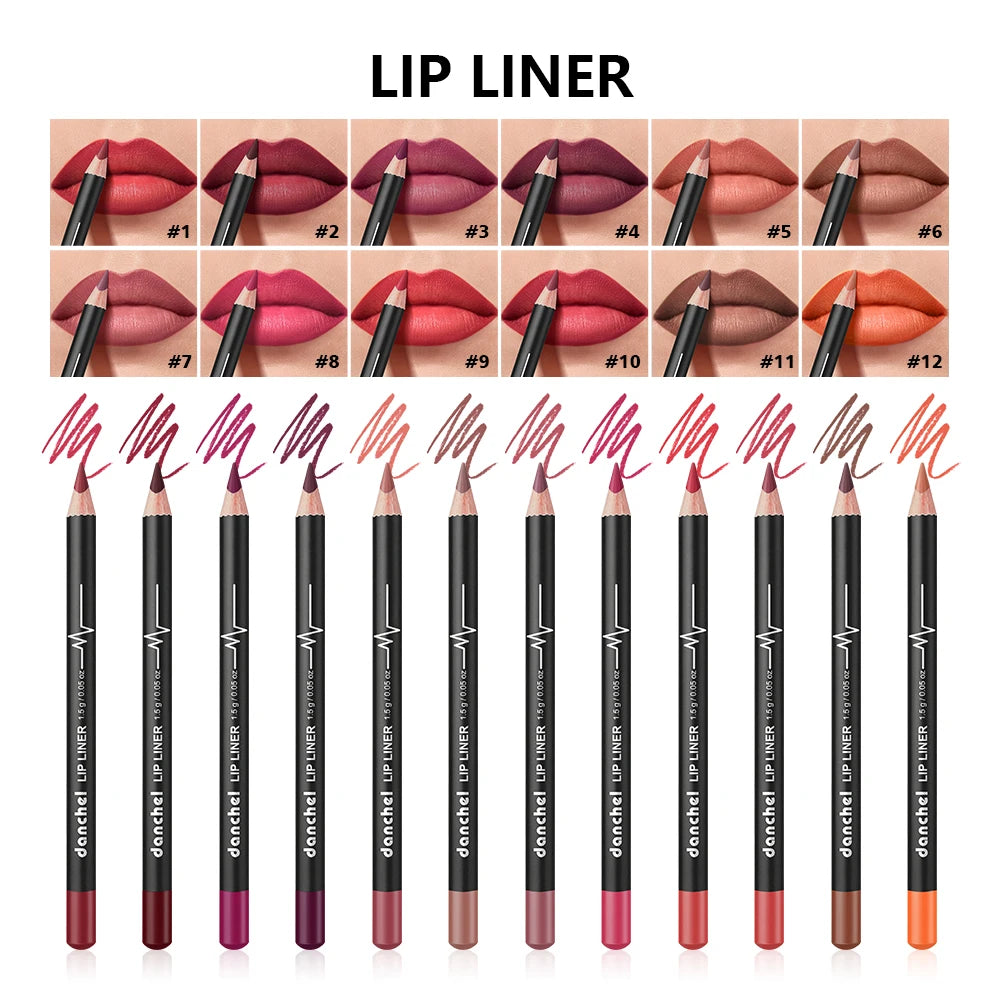 12-Piece Waterproof Semi-Matte Lip Liner Pencil Set