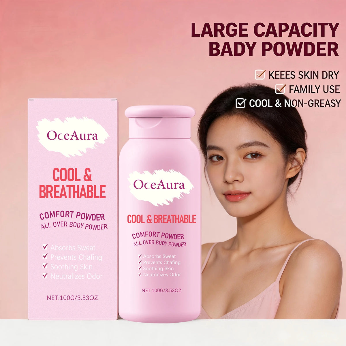 Cooling Sweat-Absorbing Body Powder for Anti-Chafing Comfort