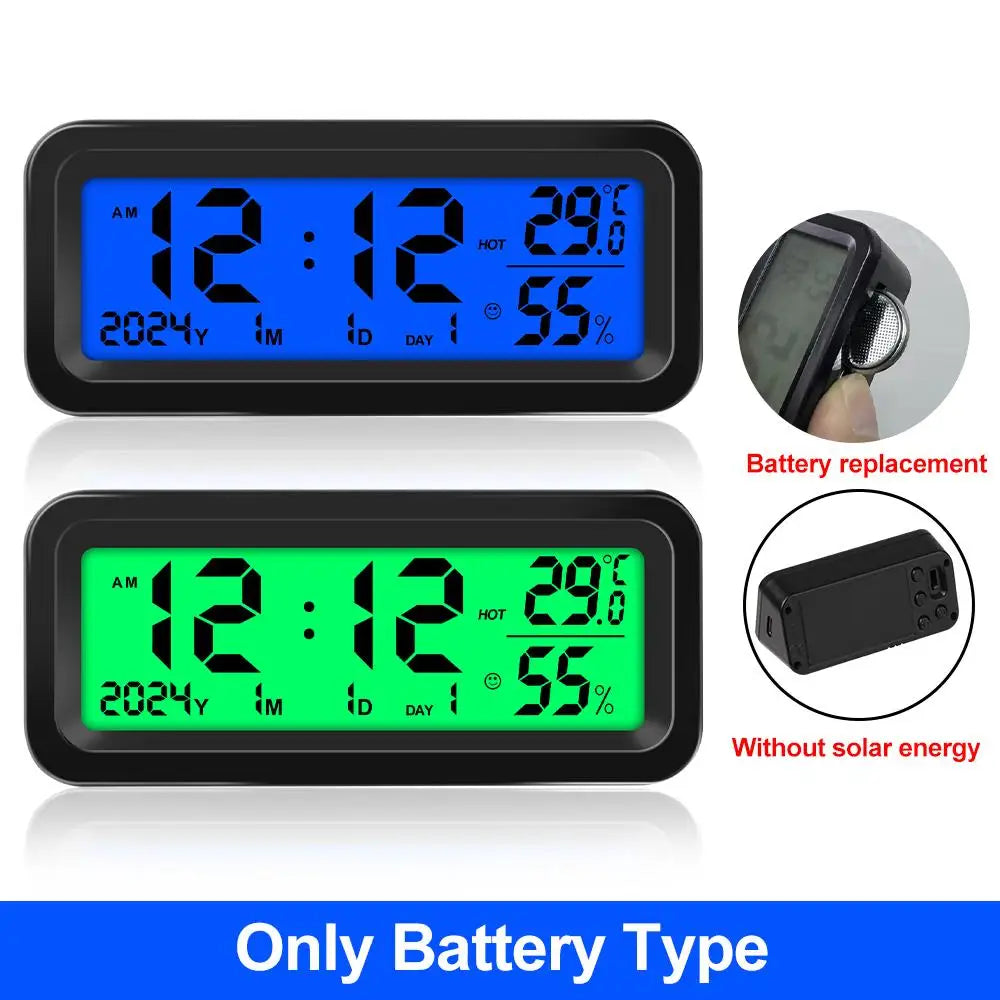 Solar Powered Digital Car Dashboard Clock with Temperature and Humidity - 18