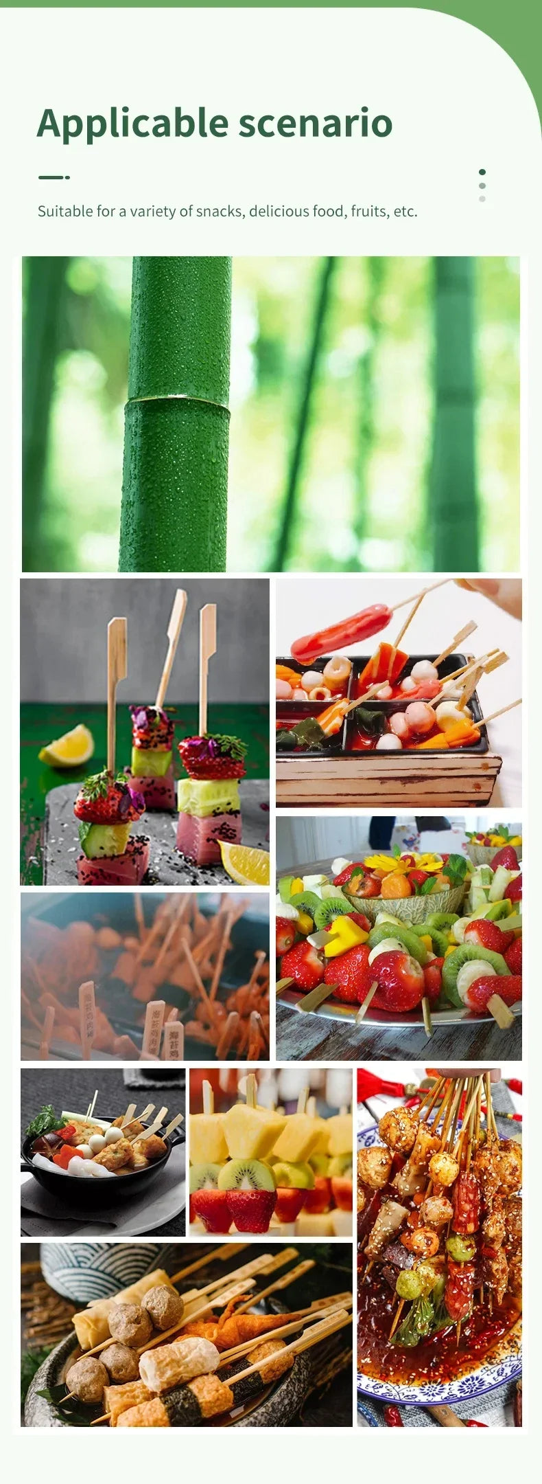 100Pcs Disposable Bamboo Skewers Natural BBQ Sticks and Cocktail Picks - 12