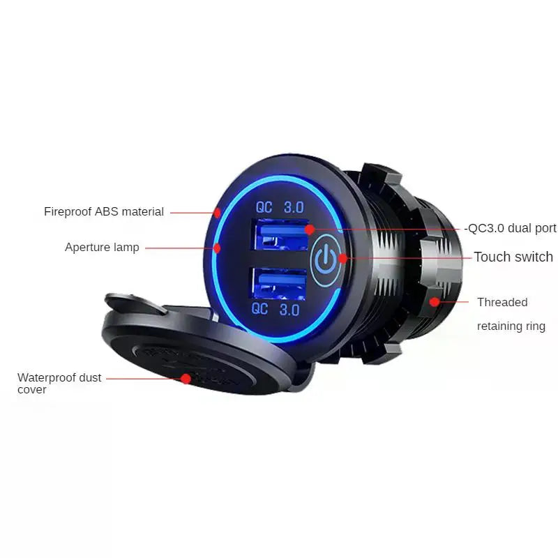Dual USB Fast Car Charger Socket with Touch Switch - 10