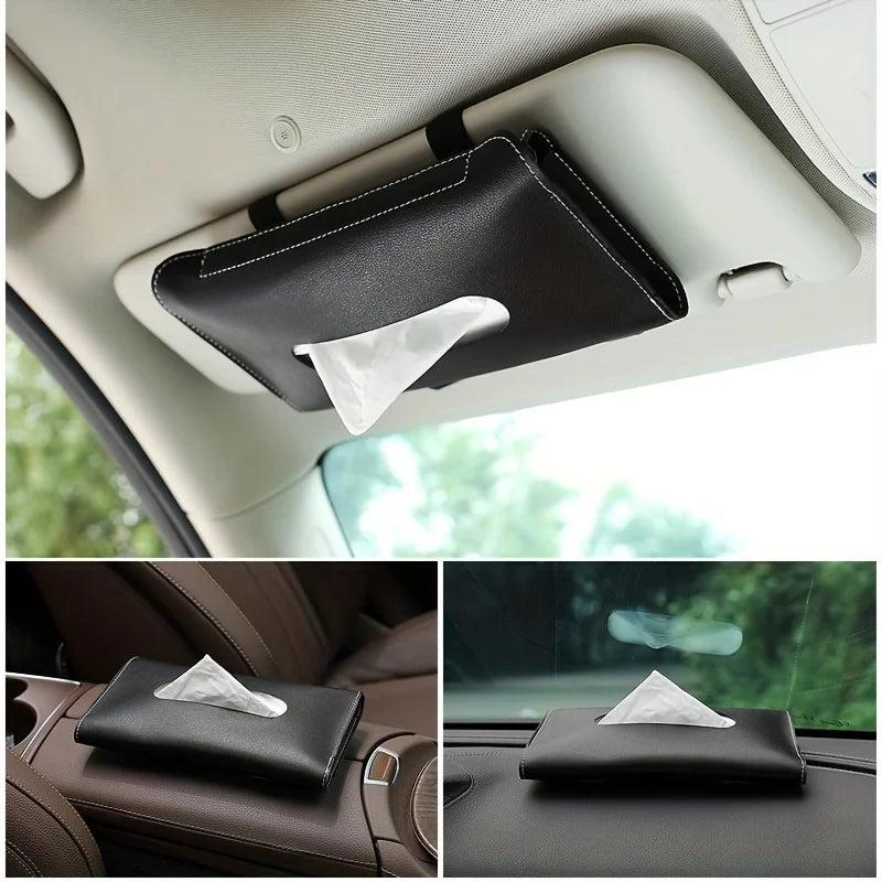 Leather Car Sun Visor Tissue Holder Organizer