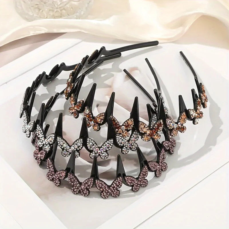 Rhinestone Butterfly Wavy Headband for Women