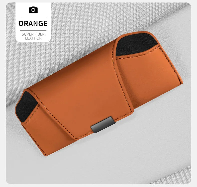 Leather Car Sun Visor Sunglasses and Eyeglasses Holder Case