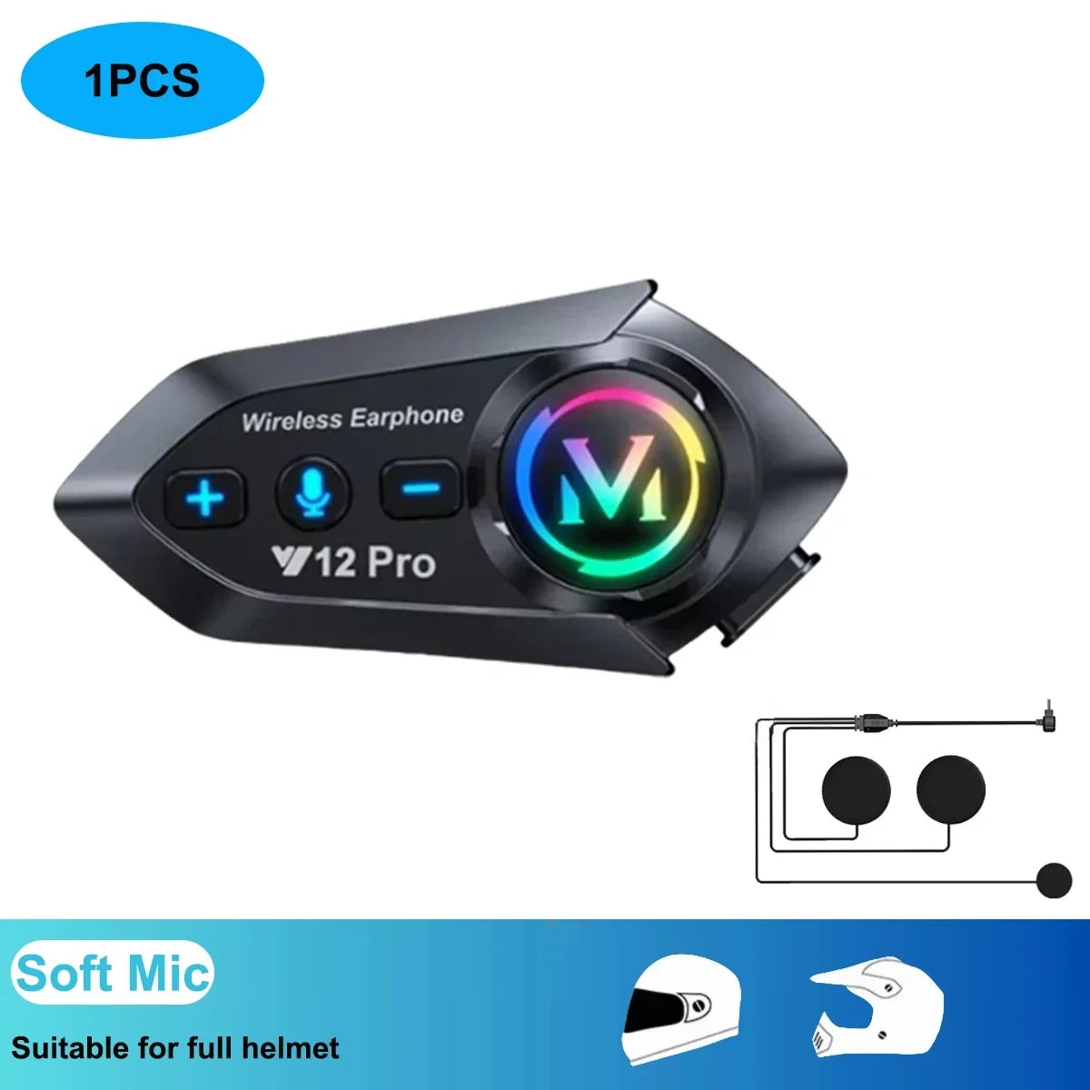 Wireless Motorcycle Helmet Bluetooth Headset with 500M Intercom - 23