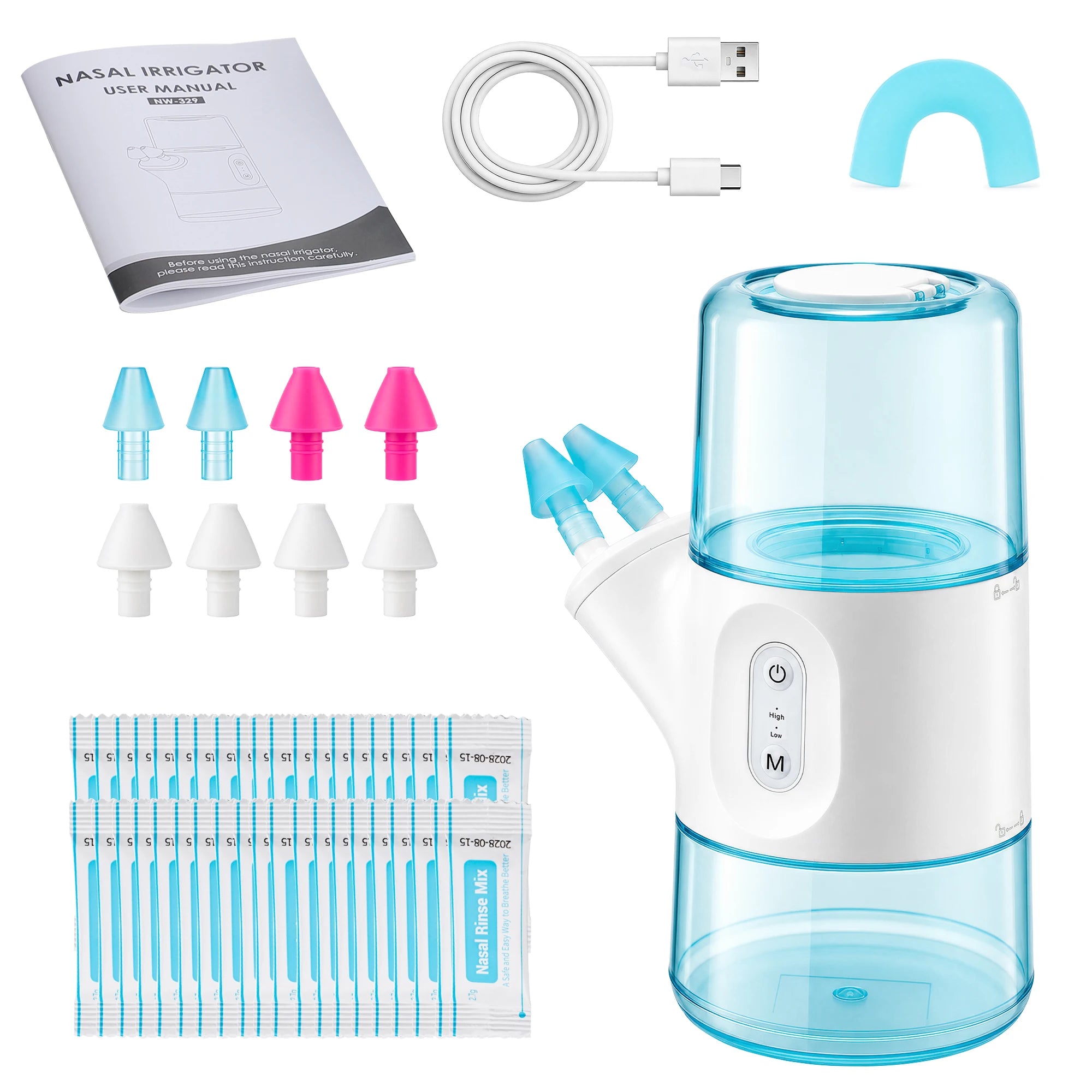 Electric Nasal Irrigator with 300ml Tank for Sinus Relief - 12