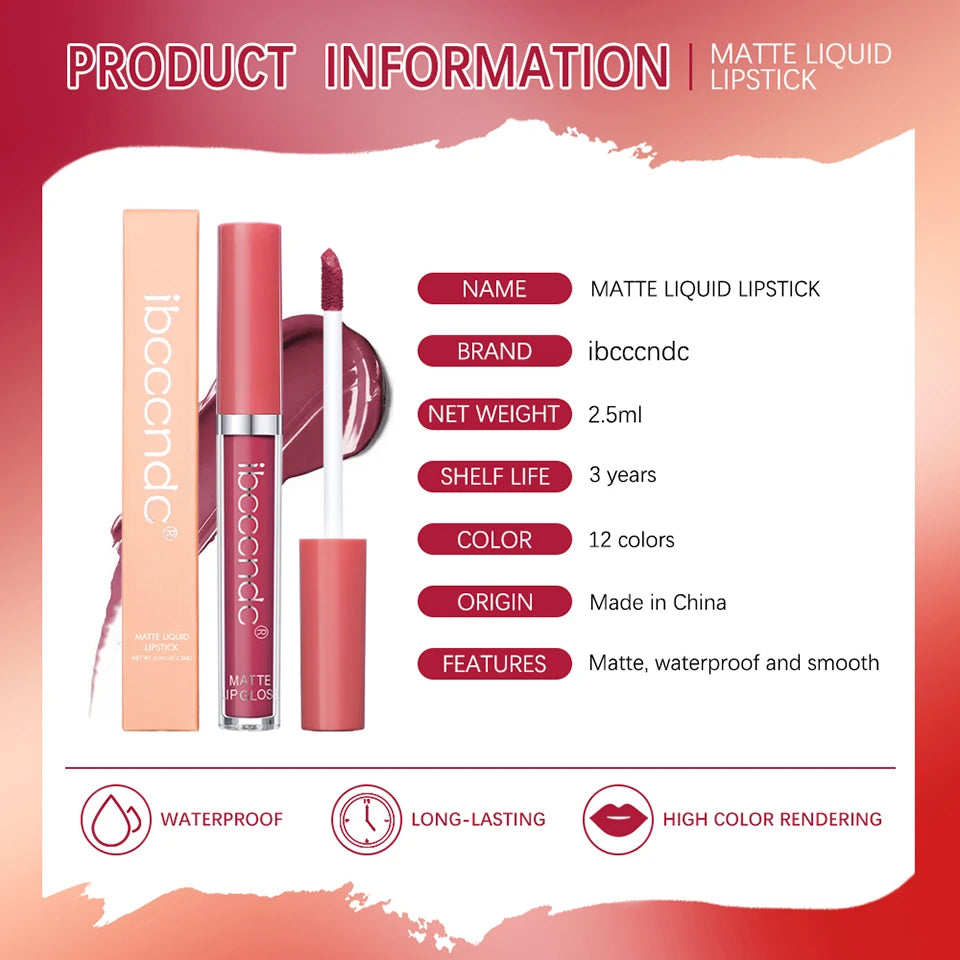 Waterproof Matte Liquid Lipstick Long-Lasting Lip Gloss