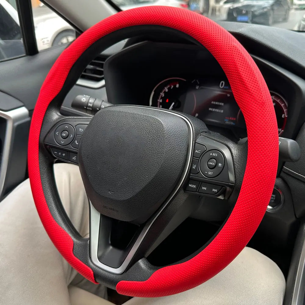 Breathable Leather Car Steering Wheel Cover for Round and D-Shape - 16
