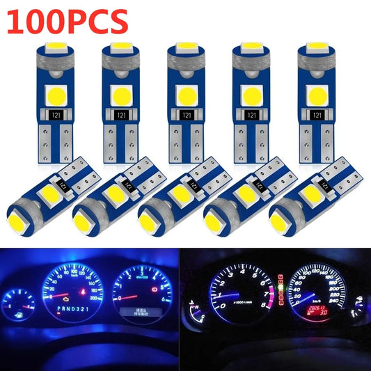 100Pc T3 LED Dashboard Warning Indicator Bulbs 12V Interior Light Set