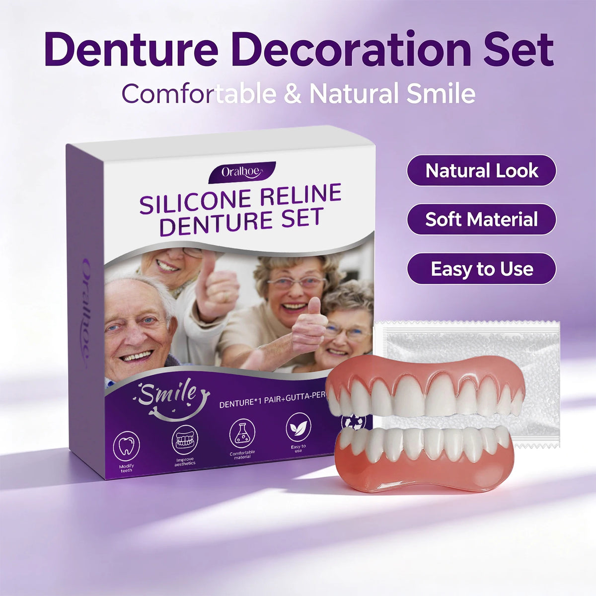 Cosmetic Silicone Denture Set for Natural Smile