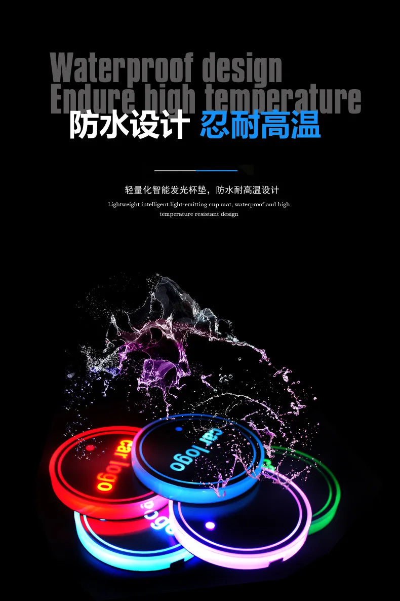7-Color LED Car Cup Holder Coaster with Motion Sensor - 12