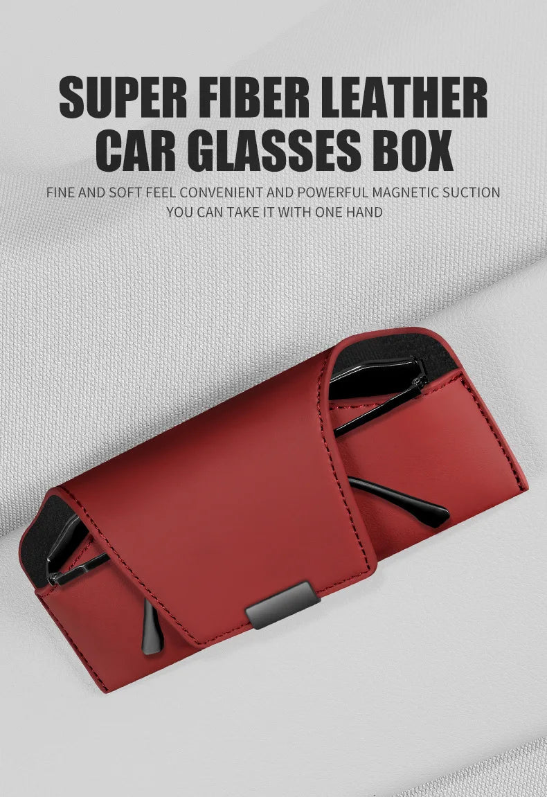 Leather Car Sun Visor Sunglasses and Eyeglasses Holder Case