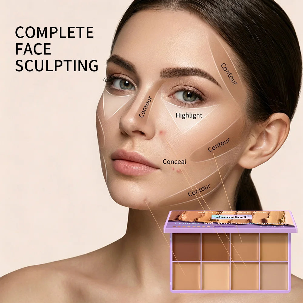 8-Color Cream Concealer and Contour Palette for Full Face Makeup - 7