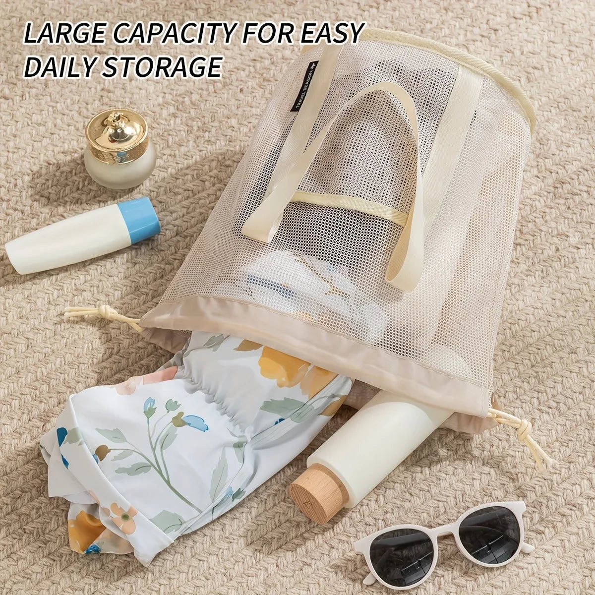 Multifunctional Foldable Mesh Drawstring Travel Organizer Bag - 3