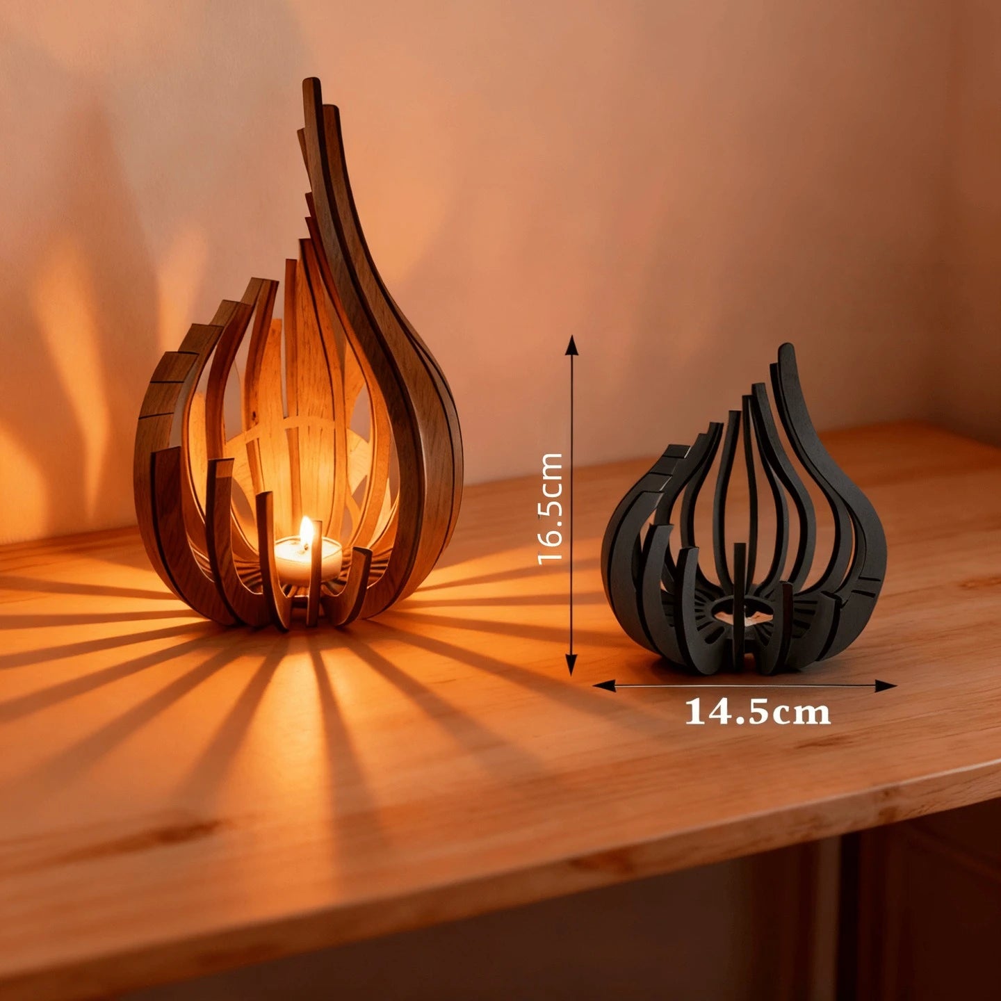 Wooden Flame-Shaped Decorative Candle Holder - 12
