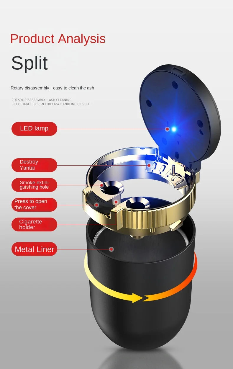 Portable LED Car Ashtray with Cup Holder Mount - 12