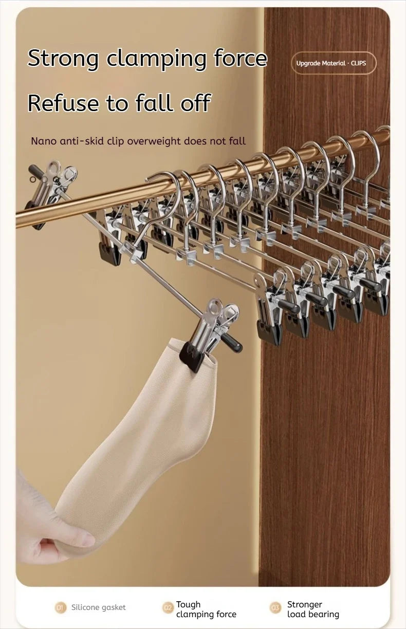 10pc Metal Pants Hangers Windproof Drying Rack with Adjustable Clips - 9