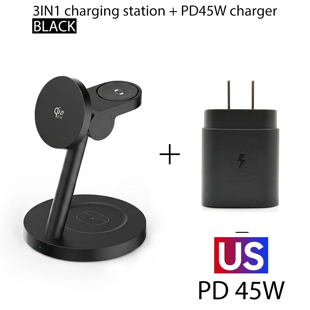 3-in-1 Magnetic Fast Wireless Charging Stand for Phone Watch and Earbuds