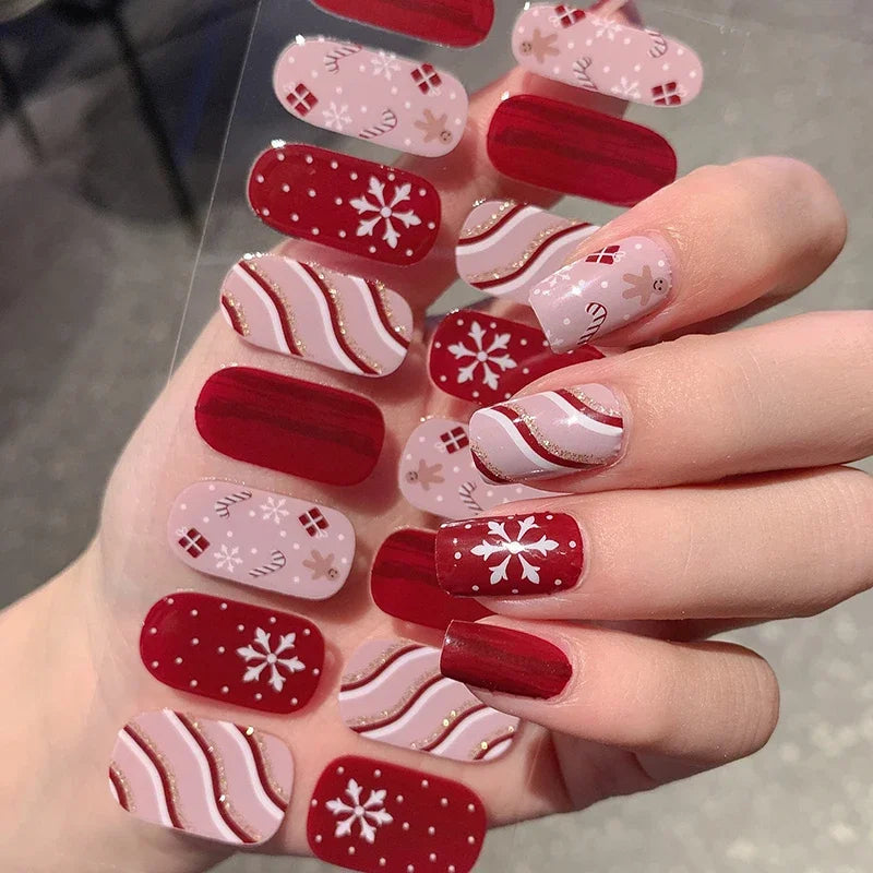 Christmas Semi-Cured Gel Nail Wraps with Winter Snowflake Designs