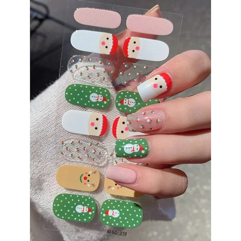Christmas Semi-Cured Gel Nail Wraps with Winter Snowflake Designs - 21