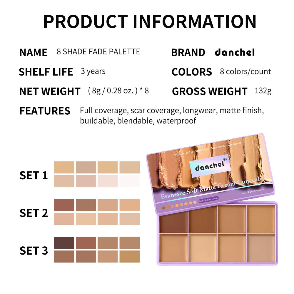 8-Shade Cream Concealer and Contouring Palette Set