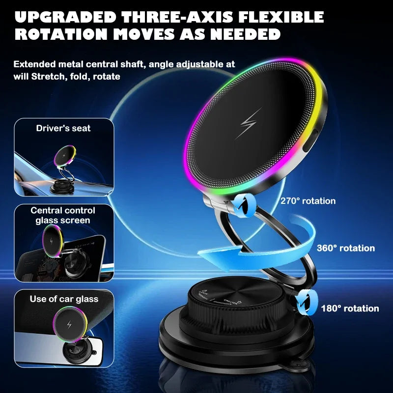 Magnetic Wireless Car Charger Mount with RGB Ambient Lighting - 1