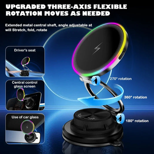 Magnetic Wireless Car Charger Mount with RGB Ambient Lighting