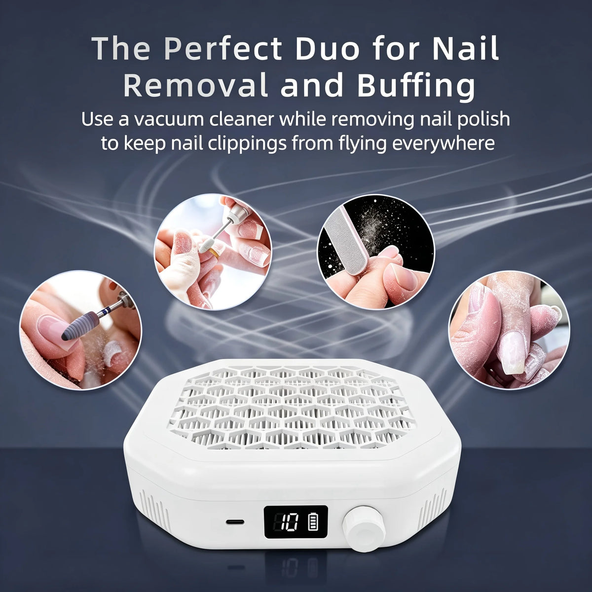 Cordless Rechargeable Nail Dust Collector with Powerful Suction