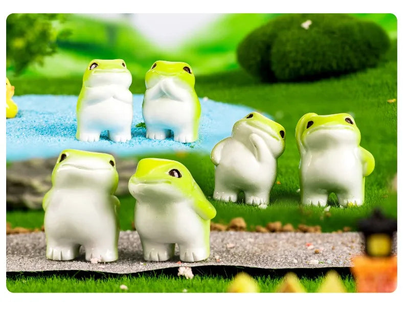 6-Piece Cute Miniature Resin Frog Figurine Set for Home Decor