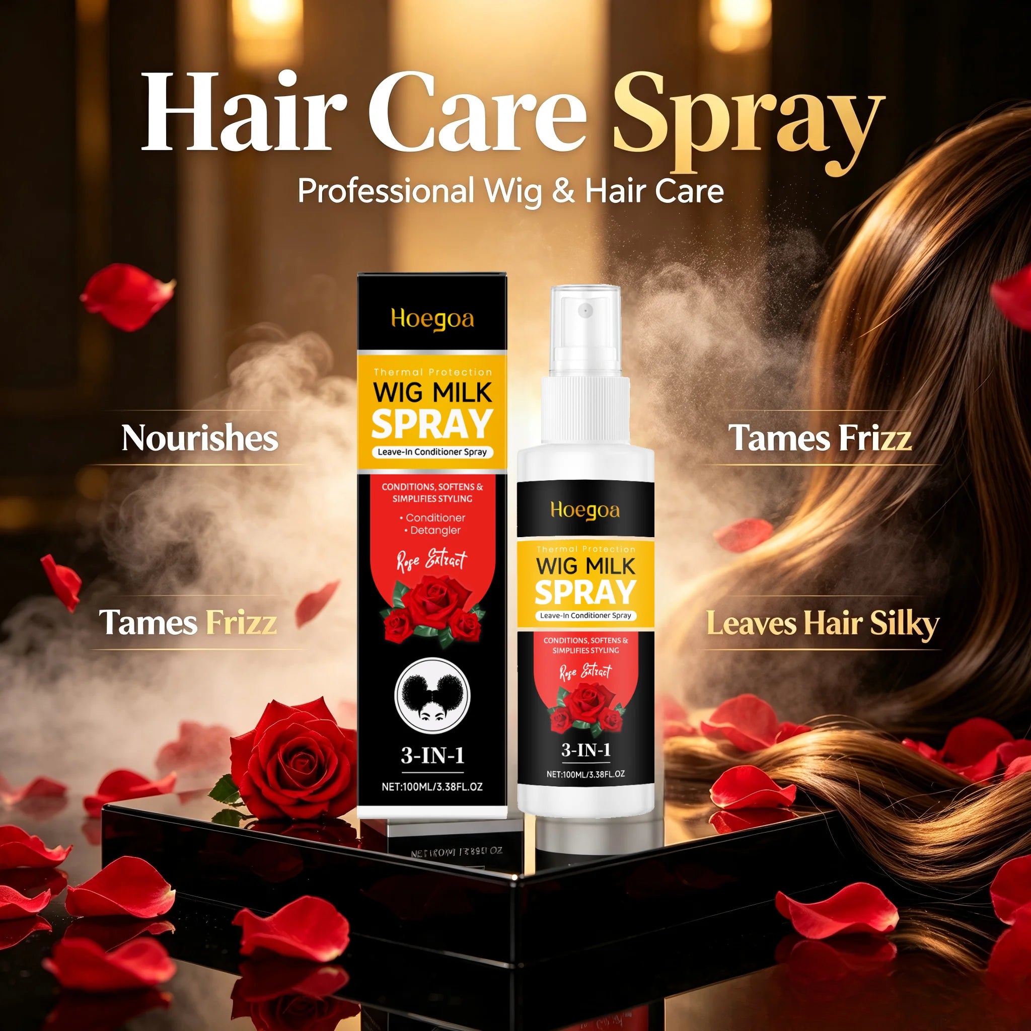 3-in-1 Rose Wig Conditioning and Detangling Spray - 3