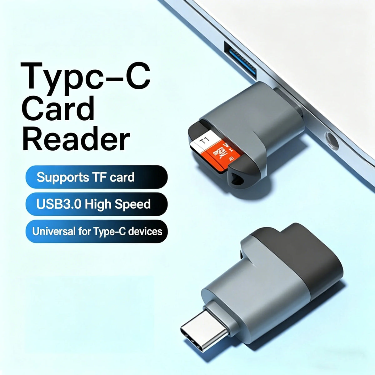 Compact USB-C External TF Memory Card Reader for Smartphones and Laptops
