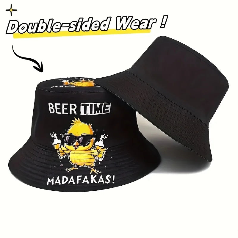 Reversible Duck Graphic Bucket Hat for Outdoor Casual Wear