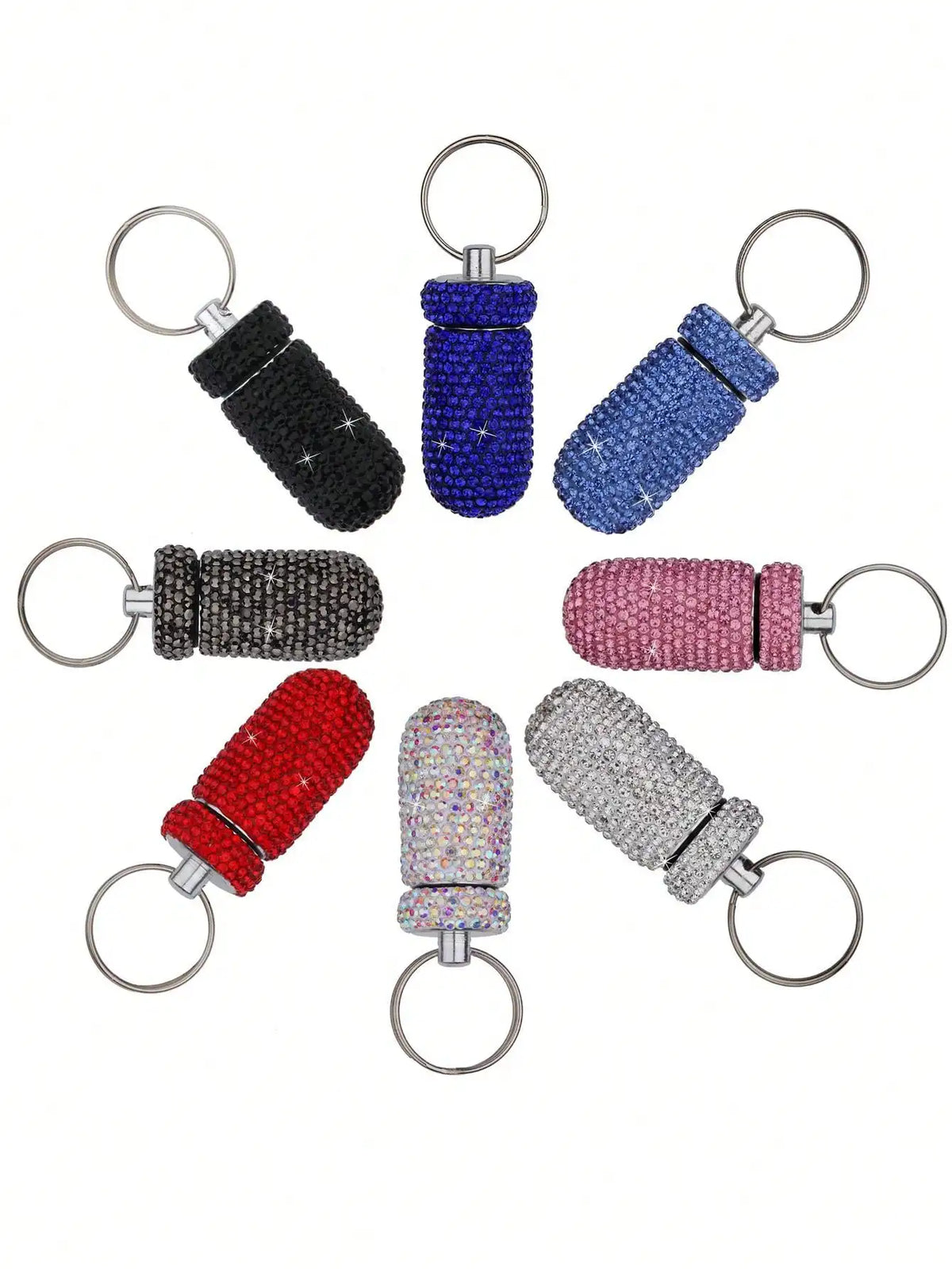 Waterproof Rhinestone Keychain Pill Holder Case