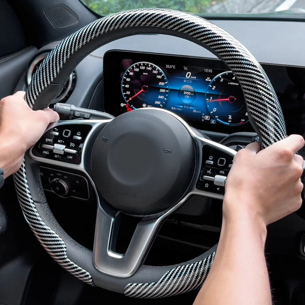 Universal Non-Slip Carbon Fiber Car Steering Wheel Cover - 2