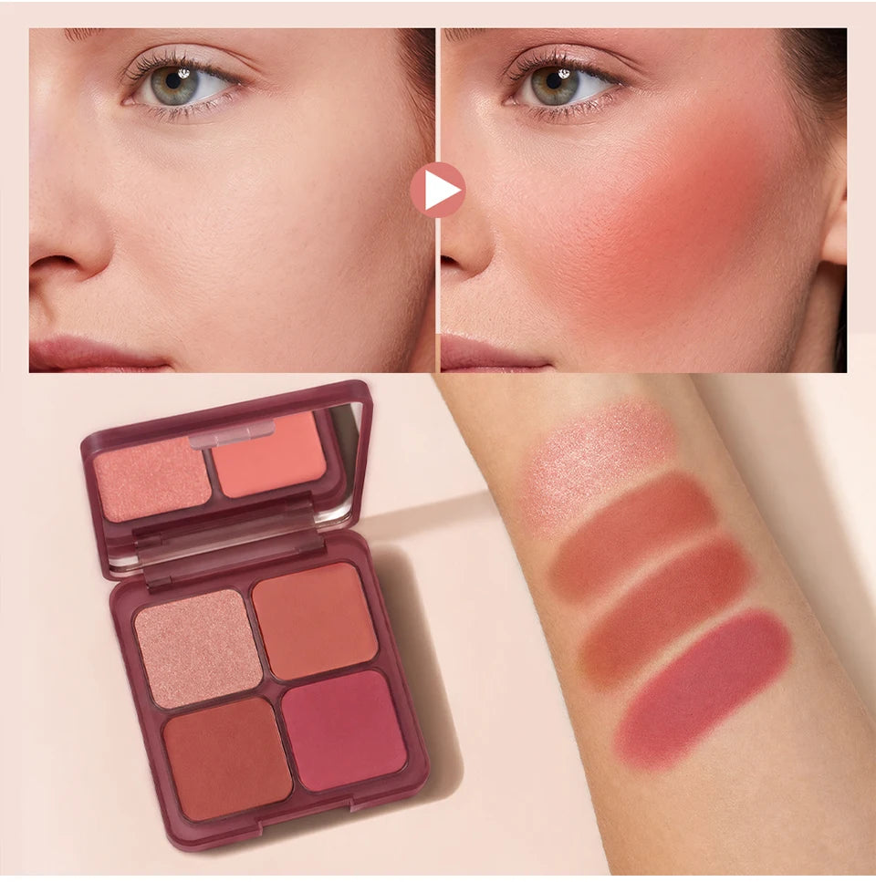 4-Color Matte Blush Palette with Makeup Brush
