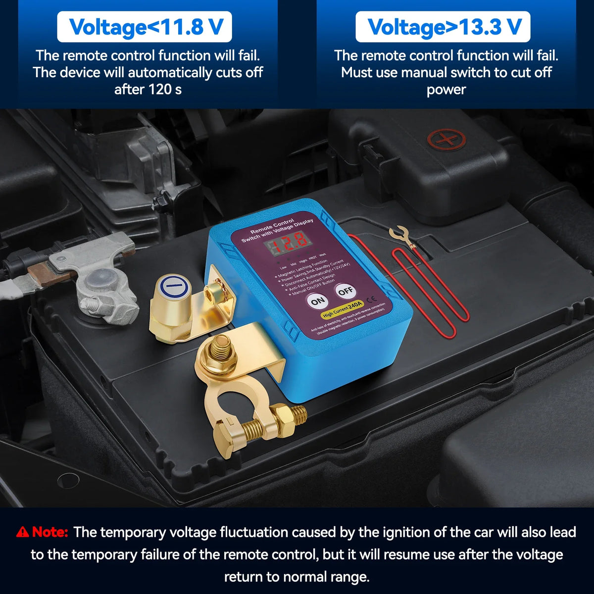 Remote Battery Disconnect Switch 12V 24V Car Kill Switch Voltage Display