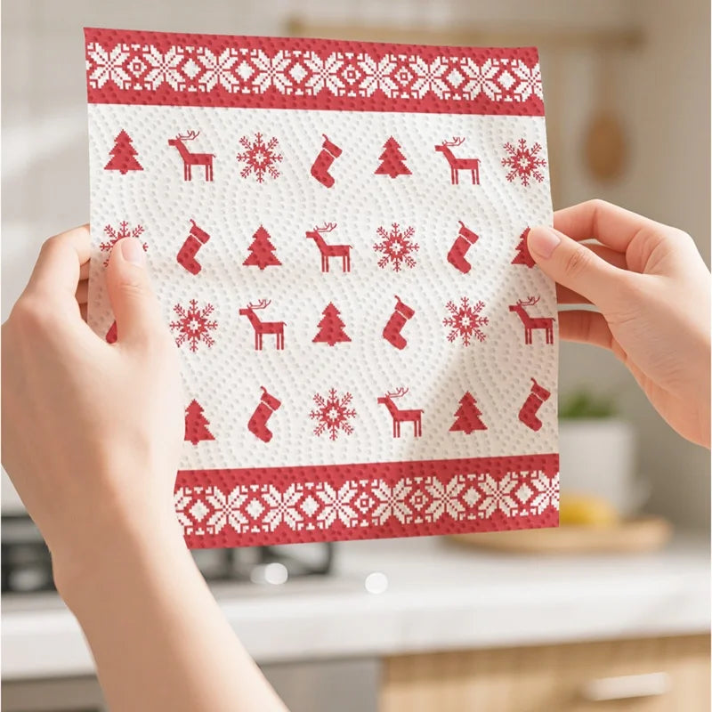 Festive Christmas Patterned Absorbent Kitchen Paper Towels - 8