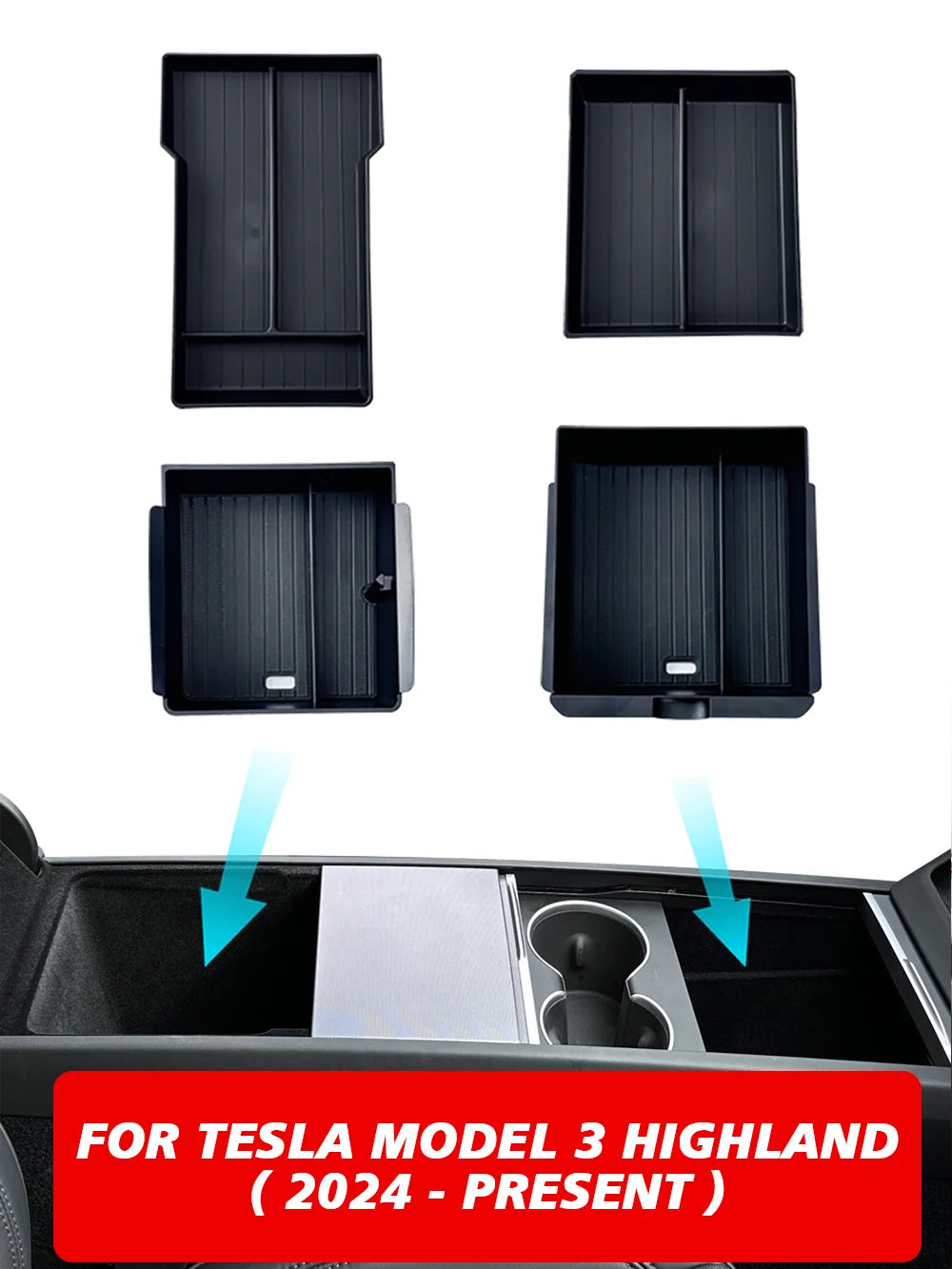 Center Console Organizer Tray Set for Model 3 Highland - 11