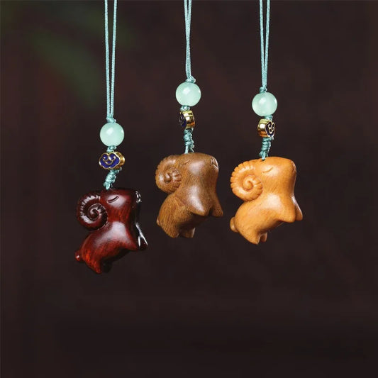 Handcrafted Sandalwood Goat Keychain Ornament