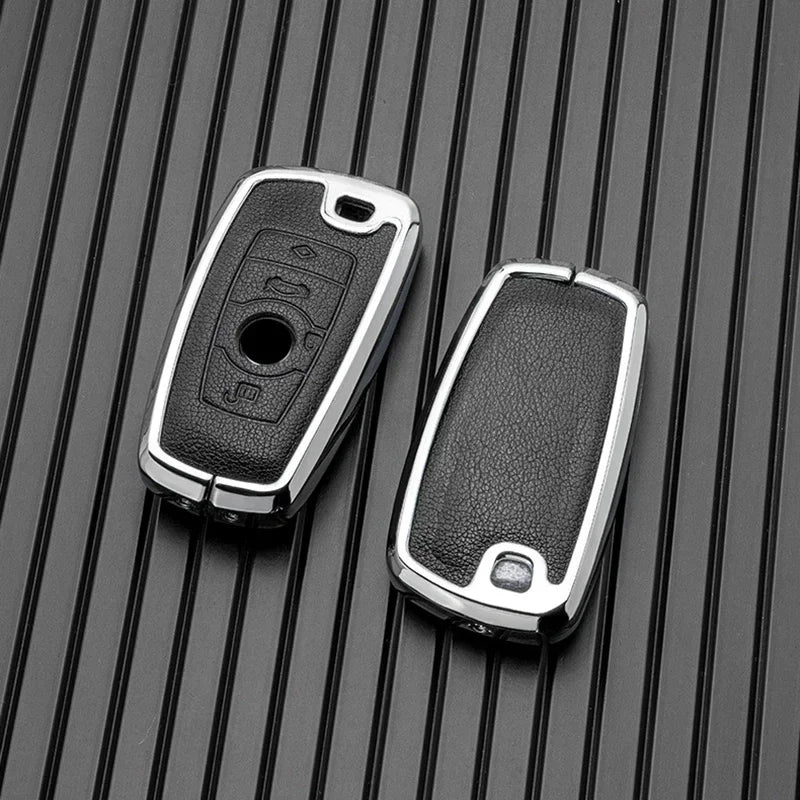 Premium Metal and Leather Car Key Case Cover for BMW