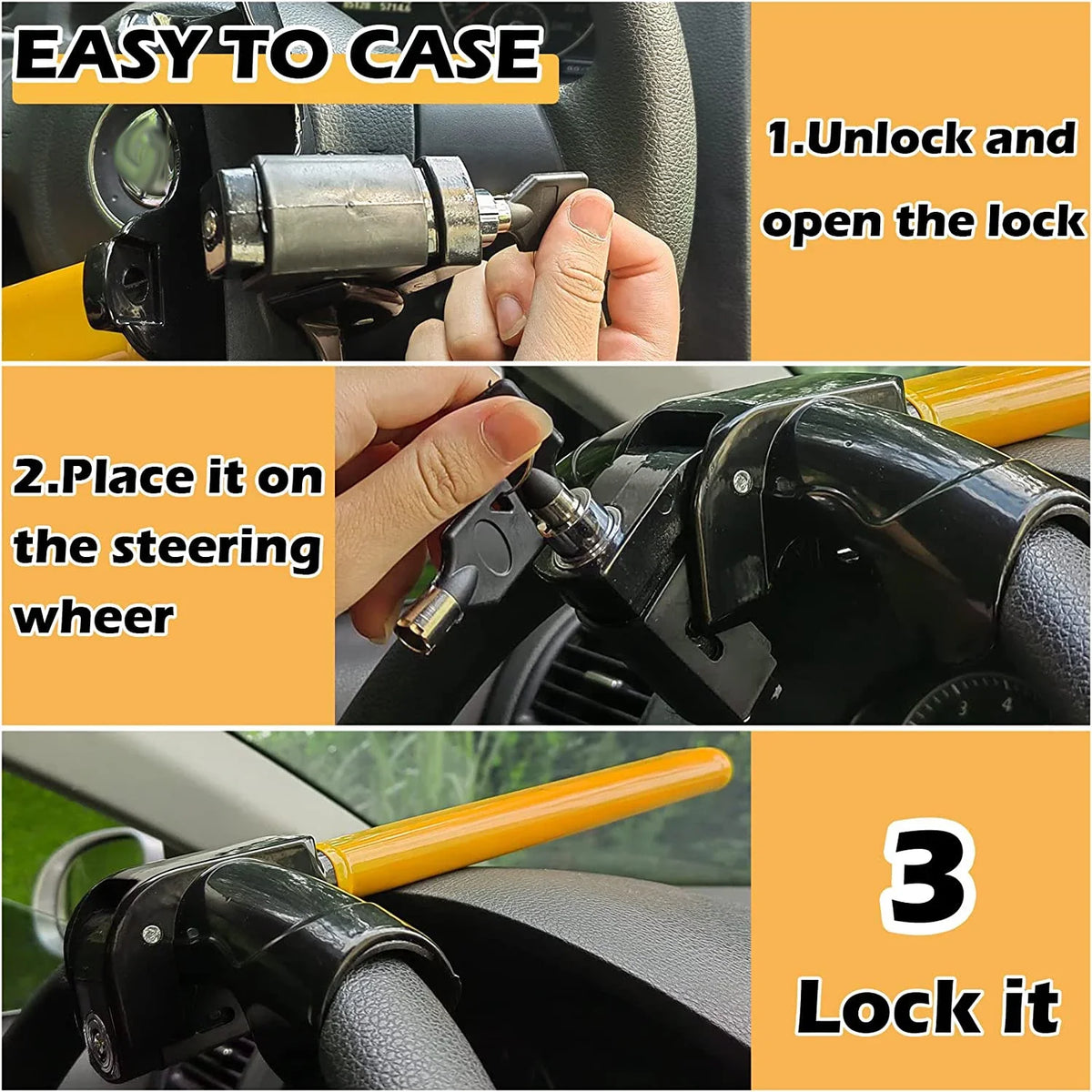 Heavy Duty Anti-Theft Rotary Steering Wheel Lock