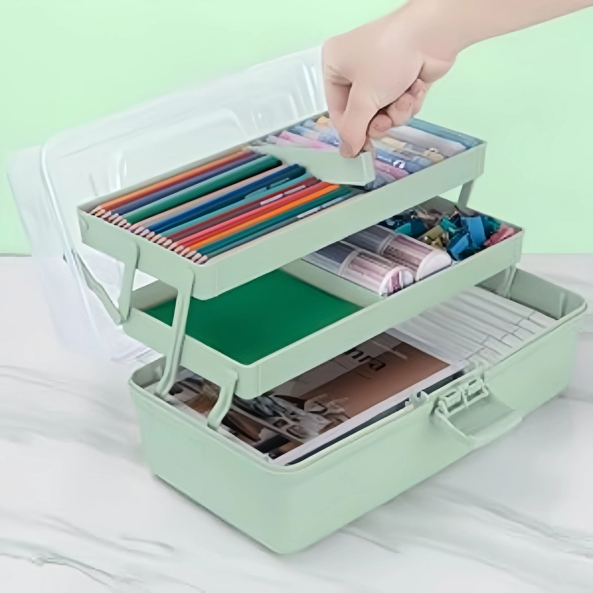 3-Layer Portable Craft and Art Supply Organizer with Adjustable Spacers