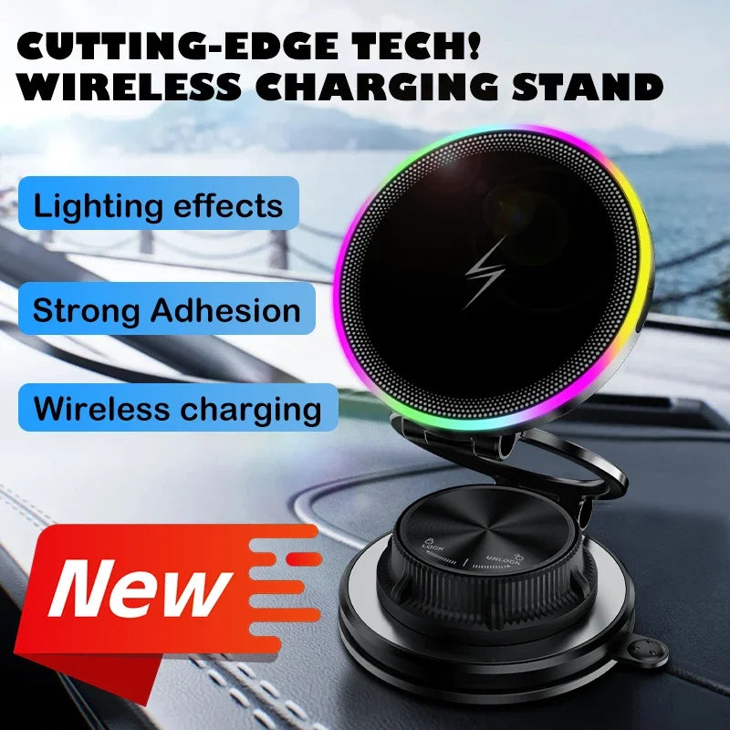 Magnetic Wireless Car Charger Mount with RGB Ambient Lighting