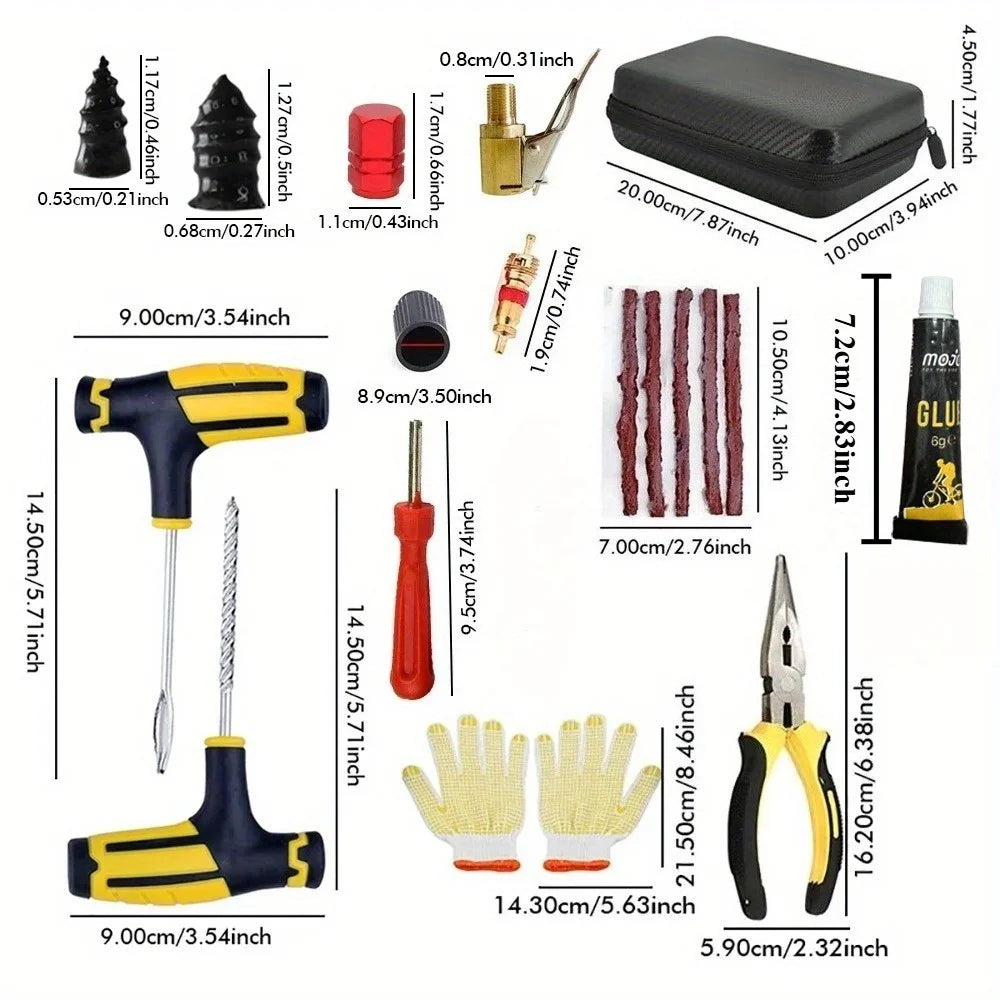 Emergency Tire Repair Tool Kit for Cars and Motorcycles
