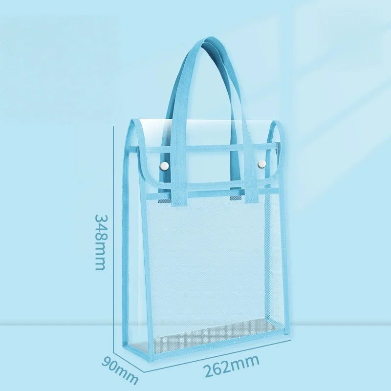 Transparent Double-Layer Student Tote Bag for Books and Supplies - 14