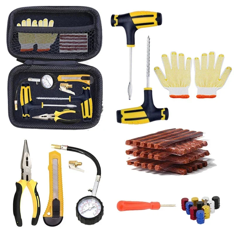 Emergency Tubeless Tire Puncture Repair Kit with Storage Case