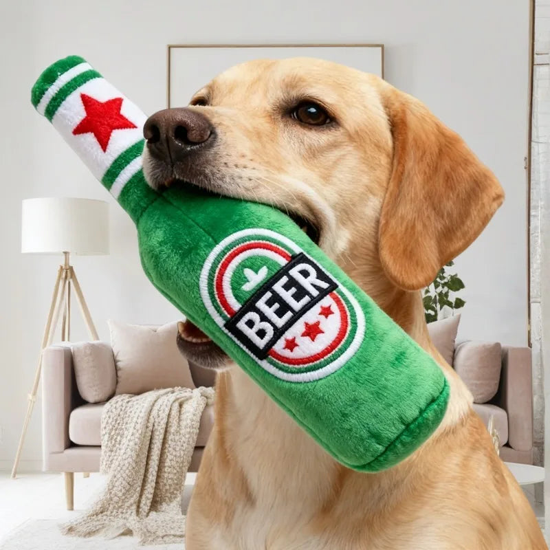 Interactive Beer Bottle Squeaky Plush Toy for Dogs - 1