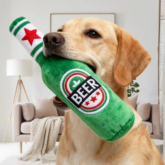 Interactive Beer Bottle Squeaky Plush Toy for Dogs