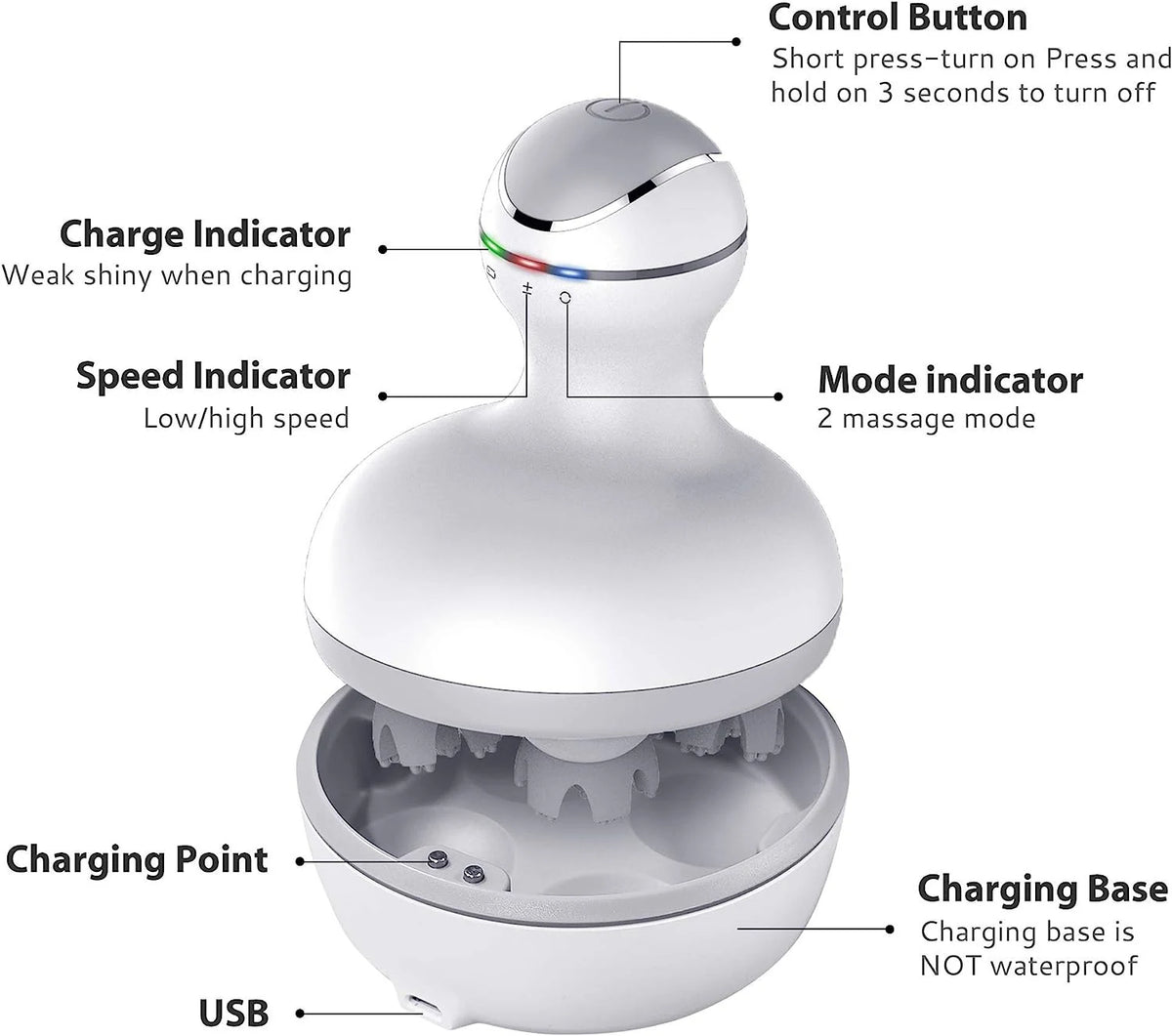 Electric Cordless Scalp Massager for Stress Relief and Hair Growth