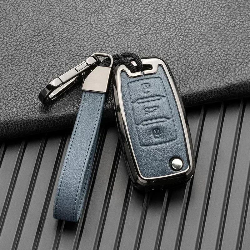 Leather and Zinc Alloy Protective Car Key Case Cover